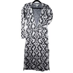 Ruby Moon Womens XS Longline Cardigan Sweater Black White Ikat Diamond Duster